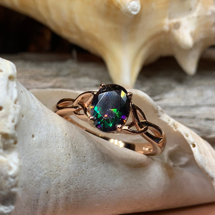 Scottish Twilight Celtic Ring, Celtic Ring, Scotland Ring, Topaz Ring, Trinity Knot Jewelry, Anniversary Gift, Cocktail Ring, Rose Gold Ring