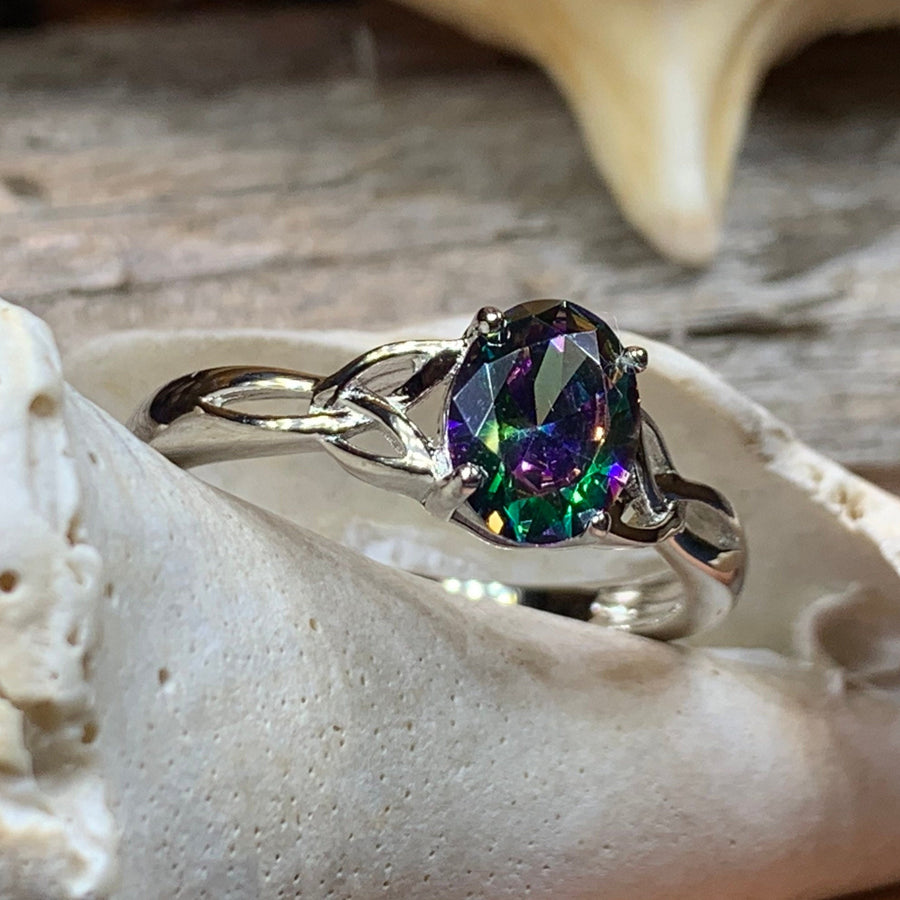 Scottish Twilight Celtic Ring, Celtic Ring, Scotland Ring, Topaz Ring, Trinity Knot Jewelry, Anniversary Gift, Cocktail Ring, Rose Gold Ring