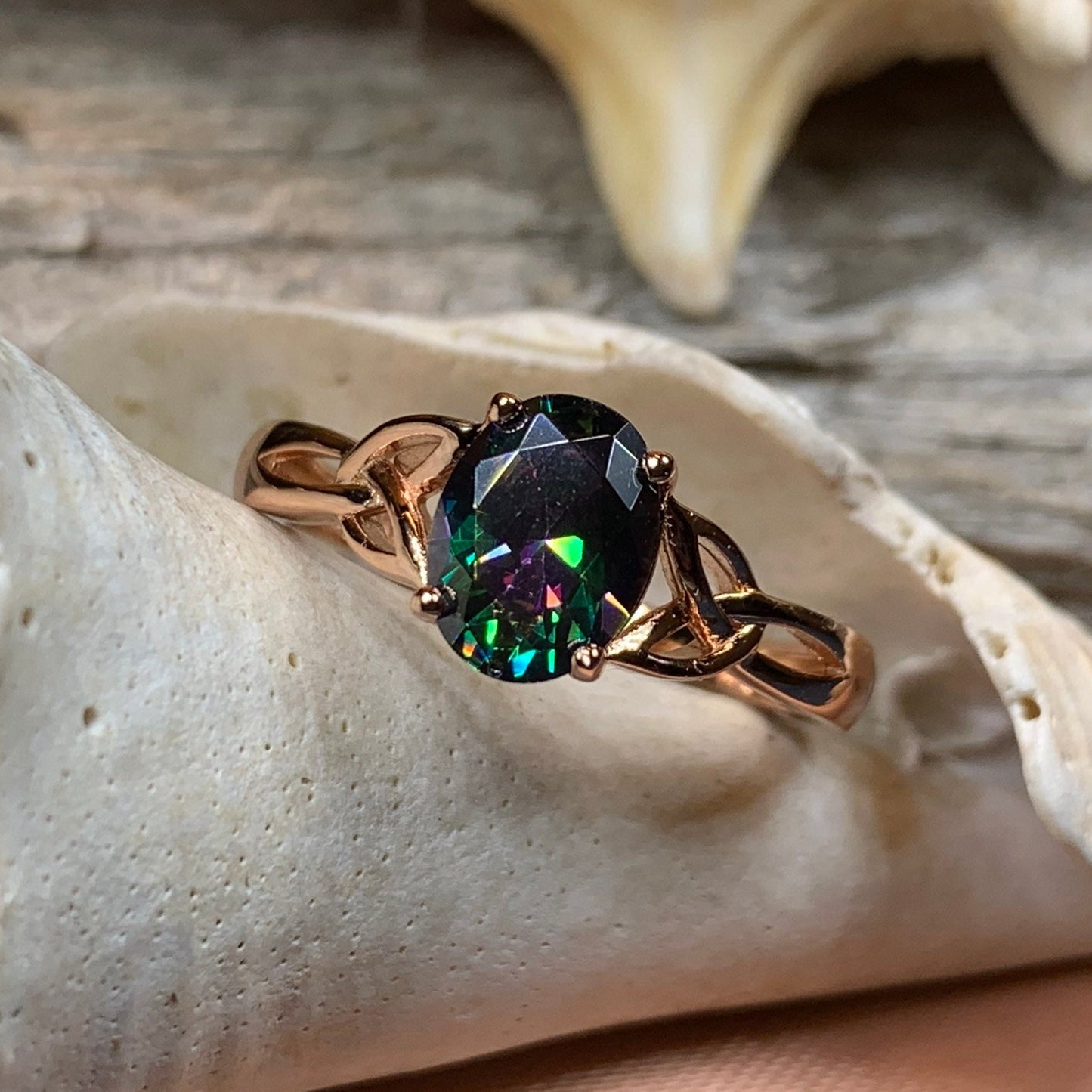 Scottish Twilight Celtic Ring, Celtic Ring, Scotland Ring, Topaz Ring, Trinity Knot Jewelry, Anniversary Gift, Cocktail Ring, Rose Gold Ring