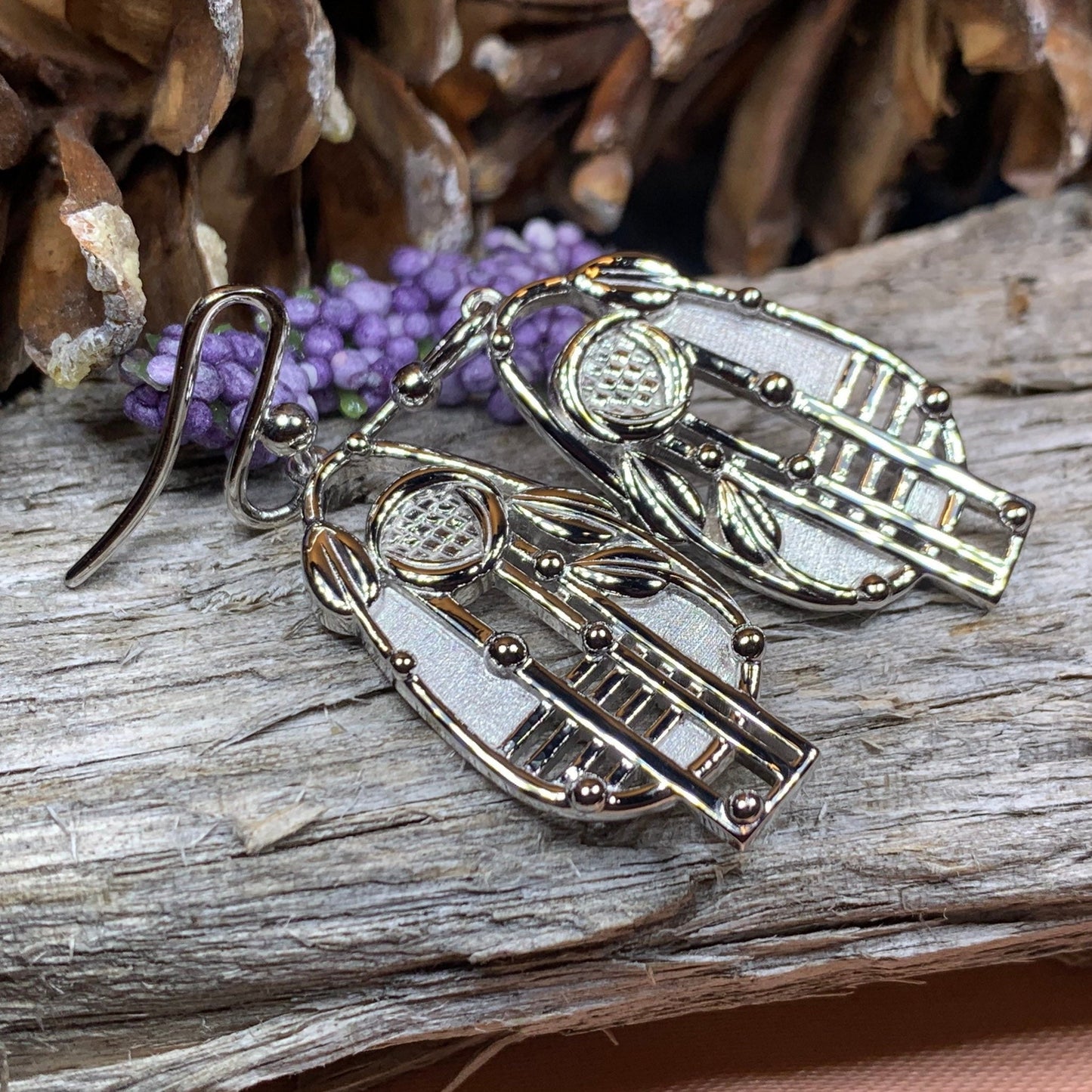 Mackintosh Earrings, Scotland Jewelry, Scottish Jewelry, Art Deco Jewelry, Anniversary Gift, Flower Earrings, Nature Jewelry, Amethyst Gift