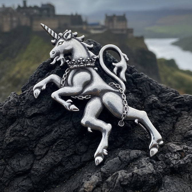 Giles Unicorn of Scotland Tartan Pin — view 2