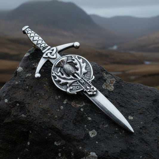 Thistle Kilt Pin, Sword Pin, Scottish Brooch, Scotland Jewelry, Celtic Pin, Tartan Pin, Thistle Jewelry, Groom Gift, Dad Gift, Bagpiper Gift