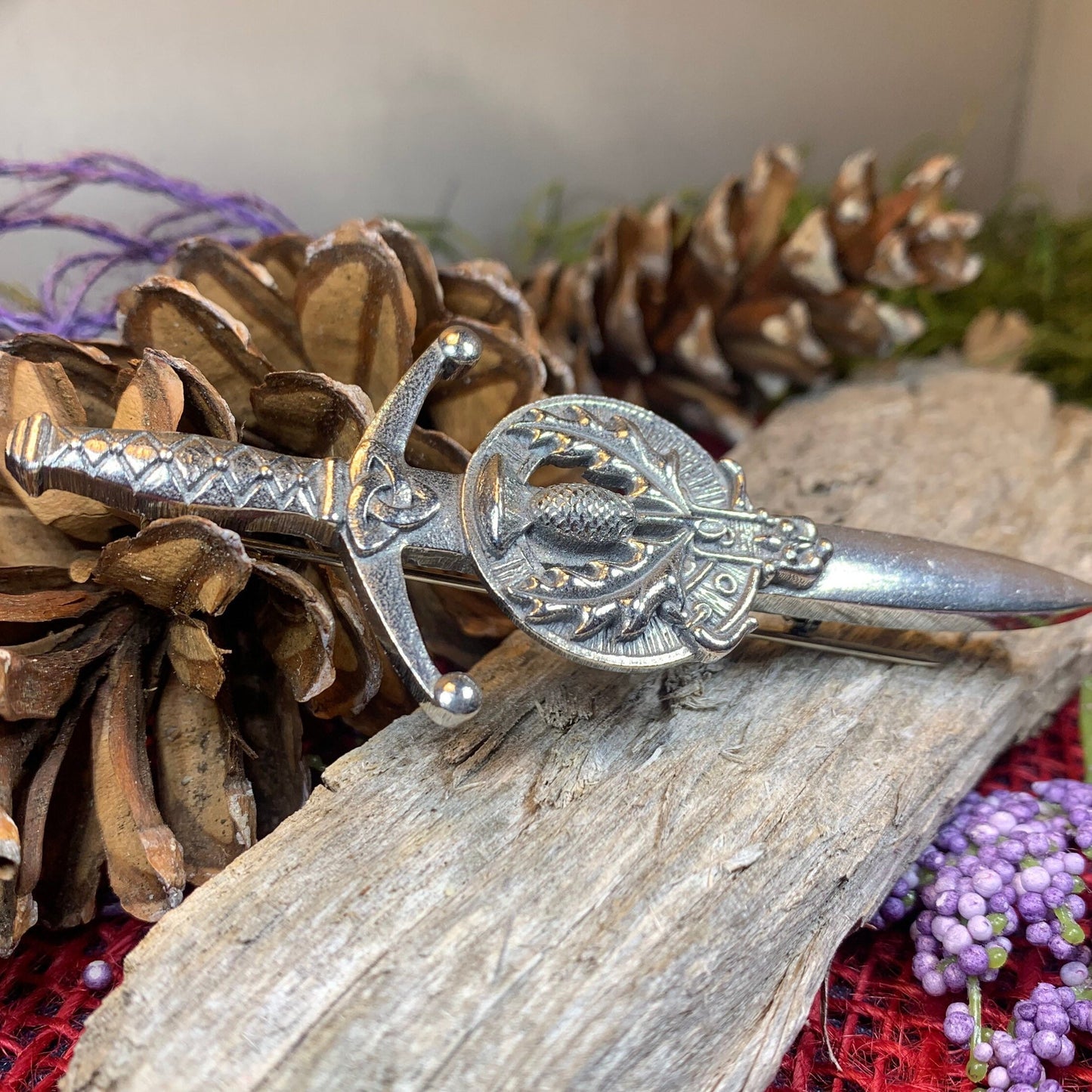 Thistle Kilt Pin, Sword Pin, Scottish Brooch, Scotland Jewelry, Celtic Pin, Tartan Pin, Thistle Jewelry, Groom Gift, Dad Gift, Bagpiper Gift