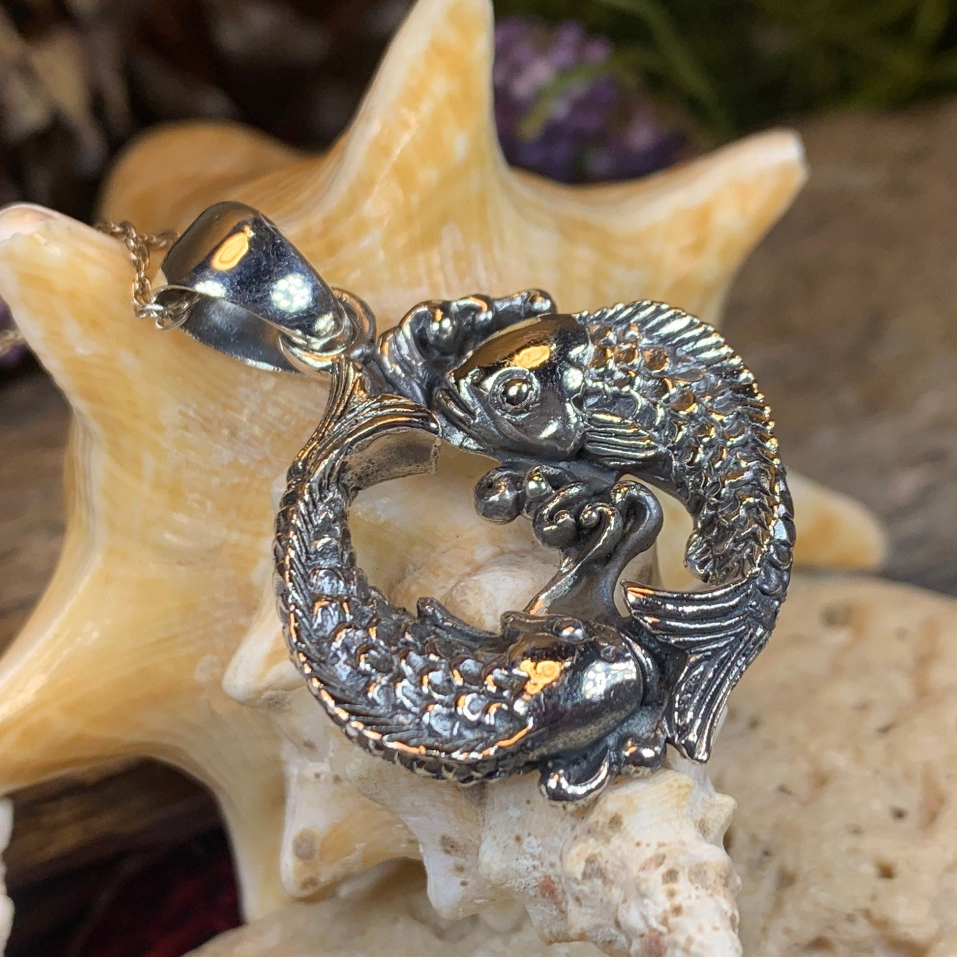 Yin Yang Necklace, Celtic Jewelry, Koi Jewelry, Wiccan Jewelry, Fish Jewelry, Yin Yang Pendant, Pagan Jewelry, Chinese Symbol Jewelry