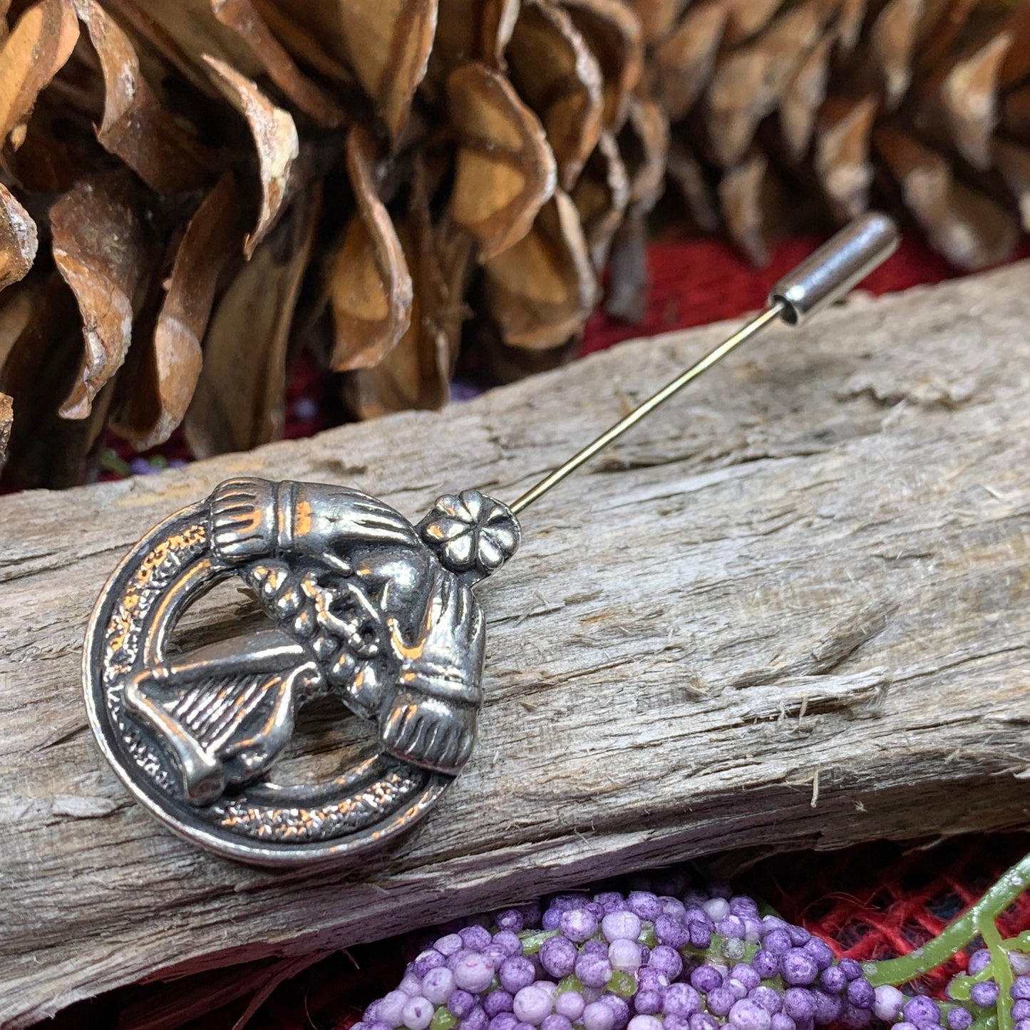 Claddagh Stick Pin, Irish Jewelry, Celtic Harp Pin, Ireland Jewelry, Groom Gift, Mens Lapel Pin, Wedding Jewelry, Tie Tac Pin, Irish Brooch