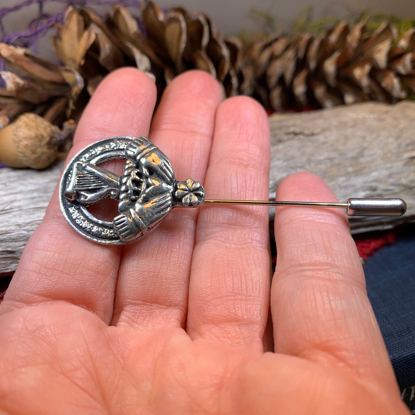 Claddagh Stick Pin, Irish Jewelry, Celtic Harp Pin, Ireland Jewelry, Groom Gift, Mens Lapel Pin, Wedding Jewelry, Tie Tac Pin, Irish Brooch