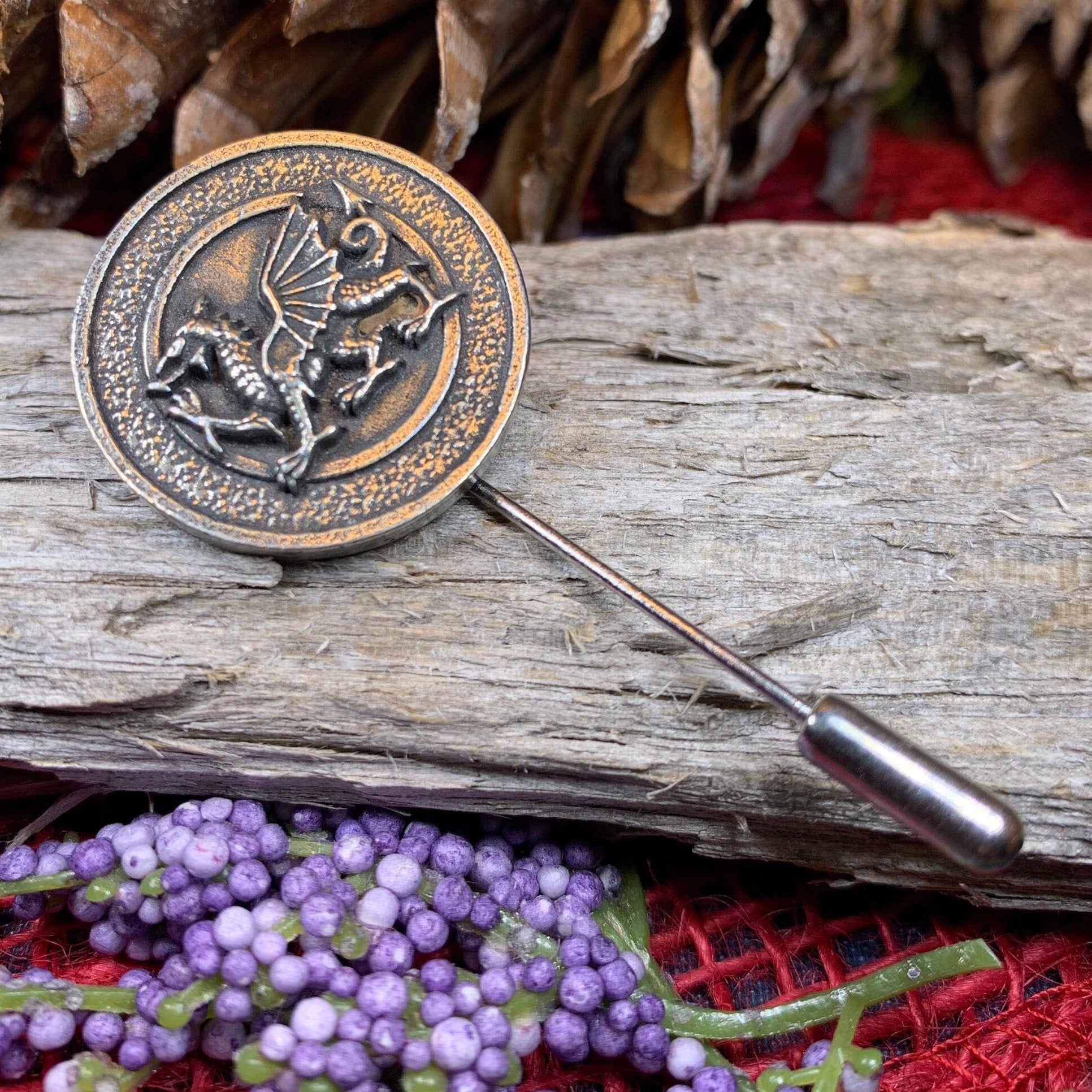 Dragon Stick Pin, Welsh Jewelry, Celtic Stick Pin, Bride Pin, Wales Lapel Pin, Groom Gift, Pewter Gift, Wedding Jewelry, Tie Tac Pin