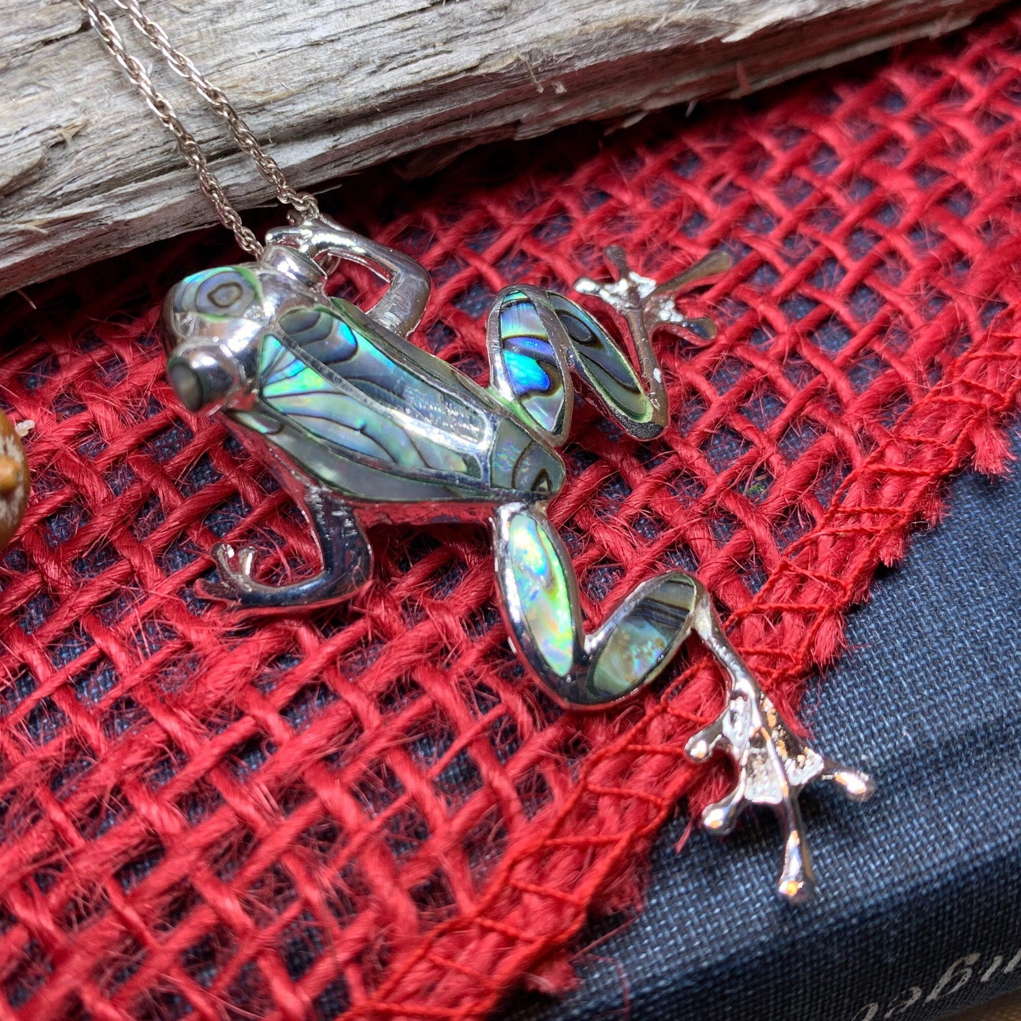 Abalone Frog Necklace Celtic Crystal Design Jewelry