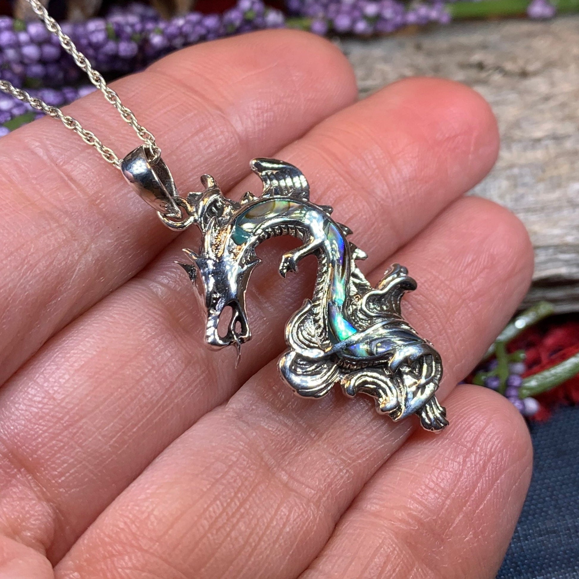 Dragon Necklace, Celtic Jewelry, Abalone Jewelry, Celtic Knot Necklace, Wiccan Jewelry, Celtic Dragon Pendant, Pagan Jewelry, Gothic Jewerly