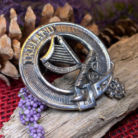 Load image into Gallery viewer, Irish Harp Brooch, Celtic Jewelry, Irish Pin, Harp Brooch, Ireland Brooch, Anniversary Gift, Cap Badge Pin, Bagpiper Gift, Plaid Pin
