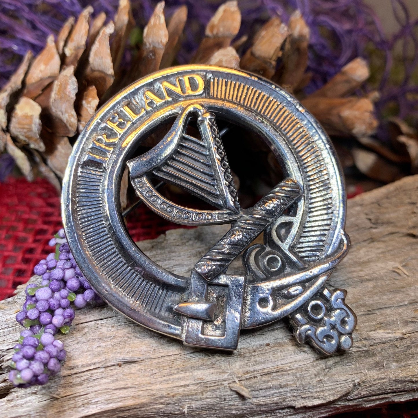 Irish Harp Brooch, Celtic Jewelry, Irish Pin, Harp Brooch, Ireland Brooch, Anniversary Gift, Cap Badge Pin, Bagpiper Gift, Plaid Pin