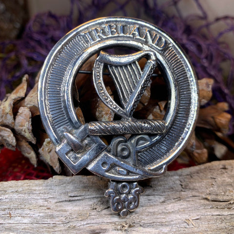 Load image into Gallery viewer, Irish Harp Brooch, Celtic Jewelry, Irish Pin, Harp Brooch, Ireland Brooch, Anniversary Gift, Cap Badge Pin, Bagpiper Gift, Plaid Pin
