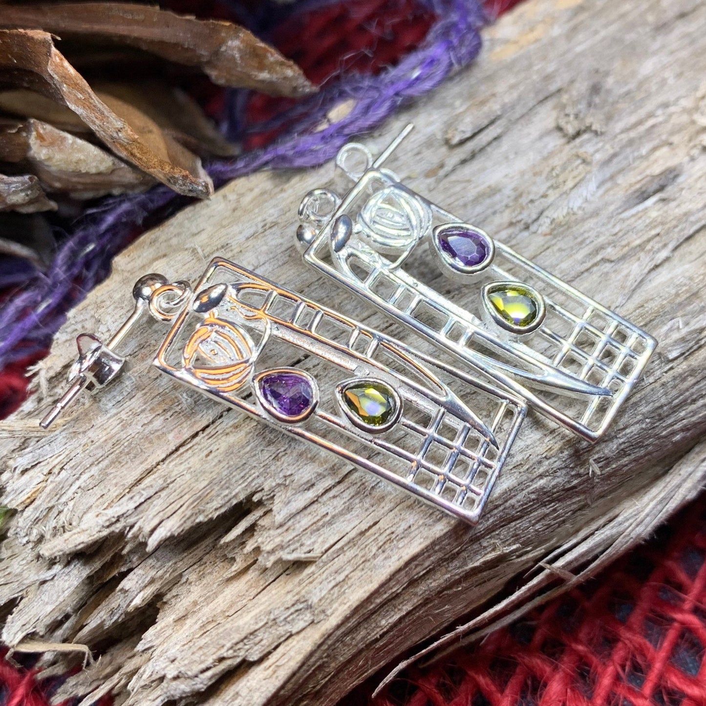 Mackintosh Earrings, Scotland Jewelry, Scottish Jewelry, Art Deco Jewelry, Anniversary Gift, Flower Earrings, Nature Jewelry, Peridot Gift