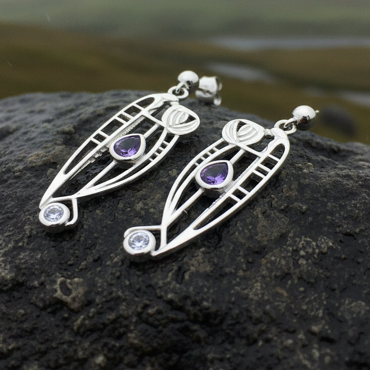 Mackintosh Earrings, Scotland Jewelry, Scottish Jewelry, Art Deco Jewelry, Anniversary Gift, Flower Earrings, Nature Jewelry, Peridot Gift