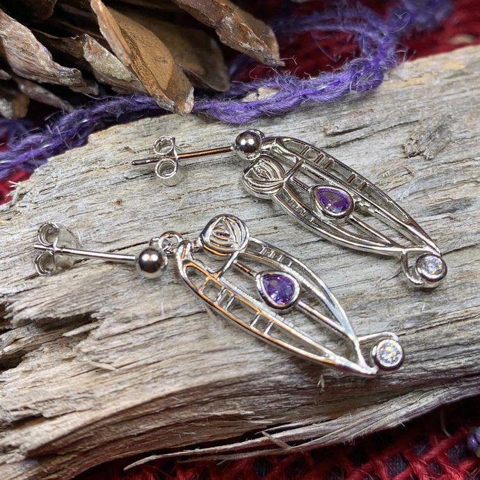 Mackintosh Earrings, Scotland Jewelry, Scottish Jewelry, Art Deco Jewelry, Anniversary Gift, Flower Earrings, Nature Jewelry, Peridot Gift