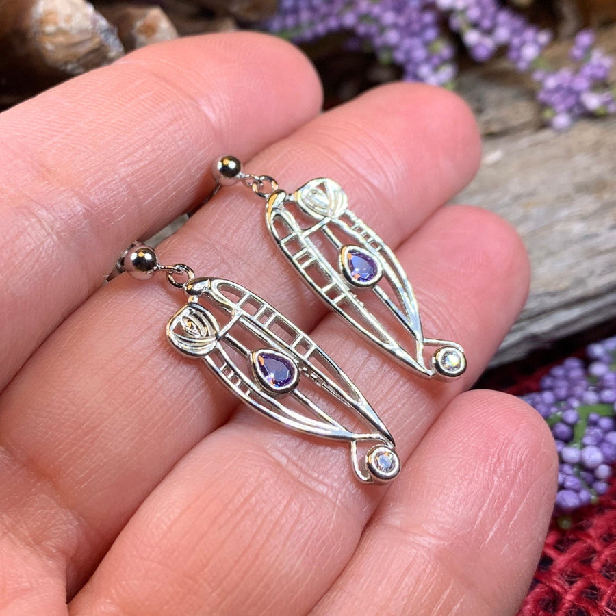 Mackintosh Earrings, Scotland Jewelry, Scottish Jewelry, Art Deco Jewelry, Anniversary Gift, Flower Earrings, Nature Jewelry, Peridot Gift
