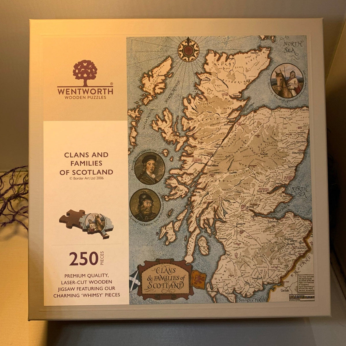 Scotland Map & Family Clan Wooden Puzzle in silver