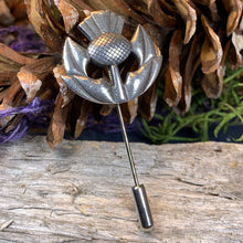 Load image into Gallery viewer, Thistle Stick Pin, Scottish Jewelry, Lapel Pin, Celtic Pin, Outlander Jewelry, Groom Gift, Scotland Gift, Wedding Jewelry, Tie Tac Pin

