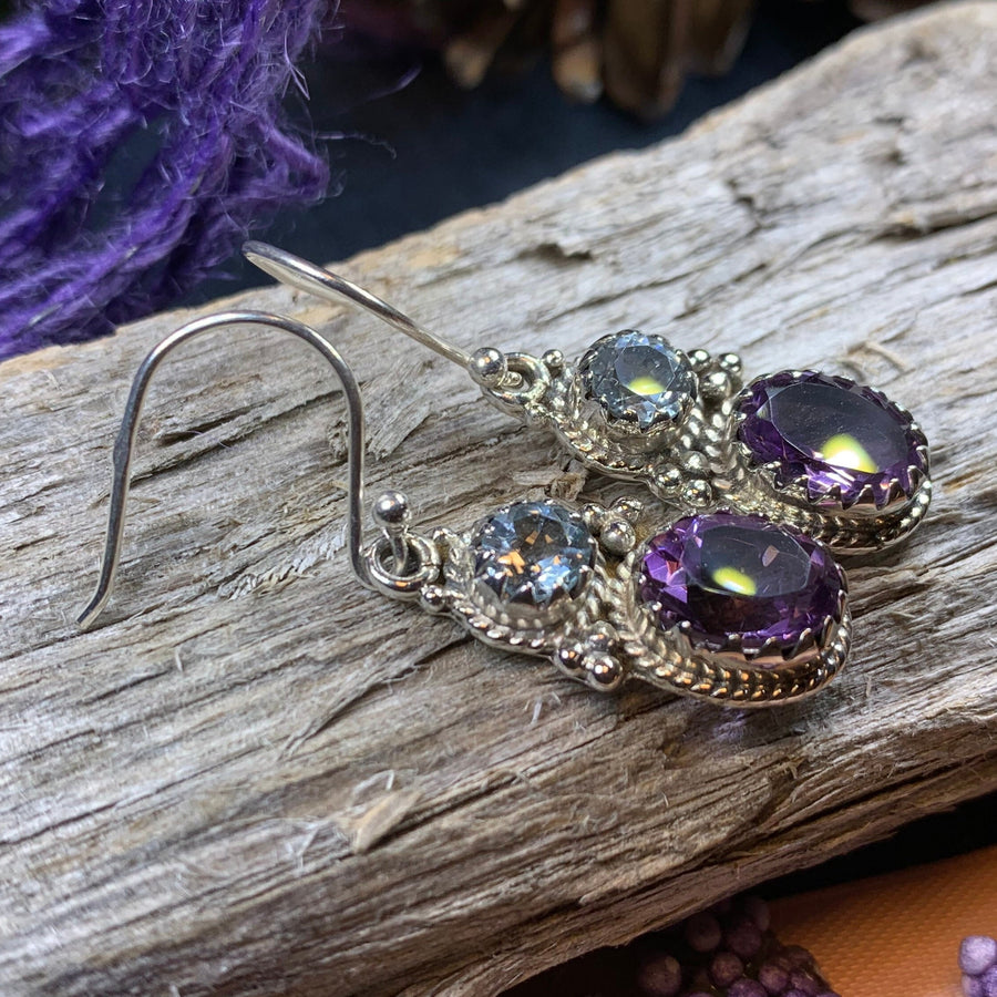 Amethyst Romance Earrings, Celtic Jewelry, Dangle Earrings, Goddess Jewelry, Boho Gift, Anniversary Gift, Silver Mom Gift, Purple Jewelry