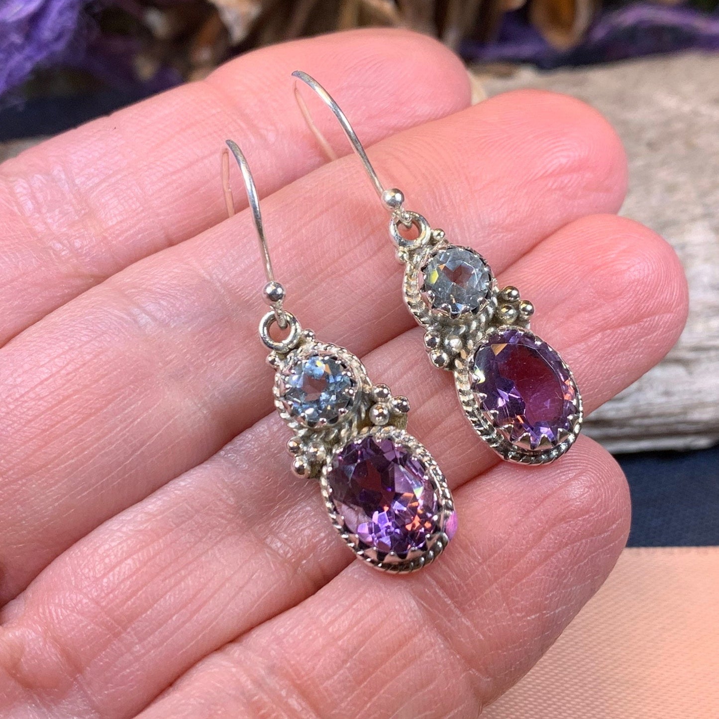 Amethyst Romance Earrings, Celtic Jewelry, Dangle Earrings, Goddess Jewelry, Boho Gift, Anniversary Gift, Silver Mom Gift, Purple Jewelry