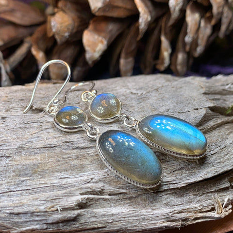 Load image into Gallery viewer, Labradorite Earrings, Dangle Earrings, Blue Labradorite Jewelry, Boho Jewelry, Mom Gift, Ireland Jewelry, Scotland Jewelry, Gift for Her
