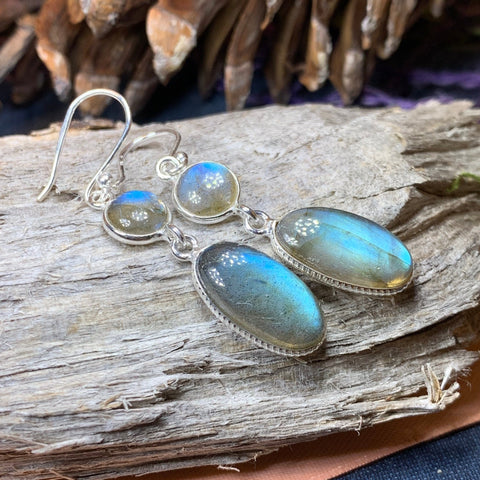 Load image into Gallery viewer, Labradorite Earrings, Dangle Earrings, Blue Labradorite Jewelry, Boho Jewelry, Mom Gift, Ireland Jewelry, Scotland Jewelry, Gift for Her
