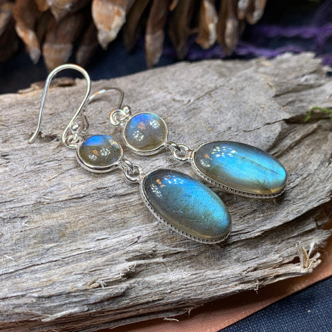 Load image into Gallery viewer, Labradorite Earrings, Dangle Earrings, Blue Labradorite Jewelry, Boho Jewelry, Mom Gift, Ireland Jewelry, Scotland Jewelry, Gift for Her
