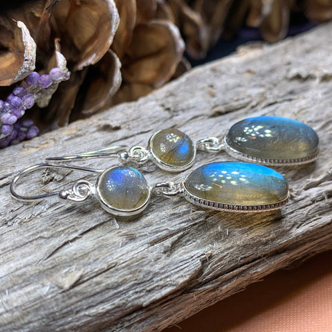 Load image into Gallery viewer, Labradorite Earrings, Dangle Earrings, Blue Labradorite Jewelry, Boho Jewelry, Mom Gift, Ireland Jewelry, Scotland Jewelry, Gift for Her
