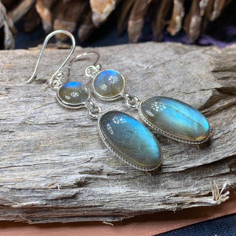 Load image into Gallery viewer, Labradorite Earrings, Dangle Earrings, Blue Labradorite Jewelry, Boho Jewelry, Mom Gift, Ireland Jewelry, Scotland Jewelry, Gift for Her

