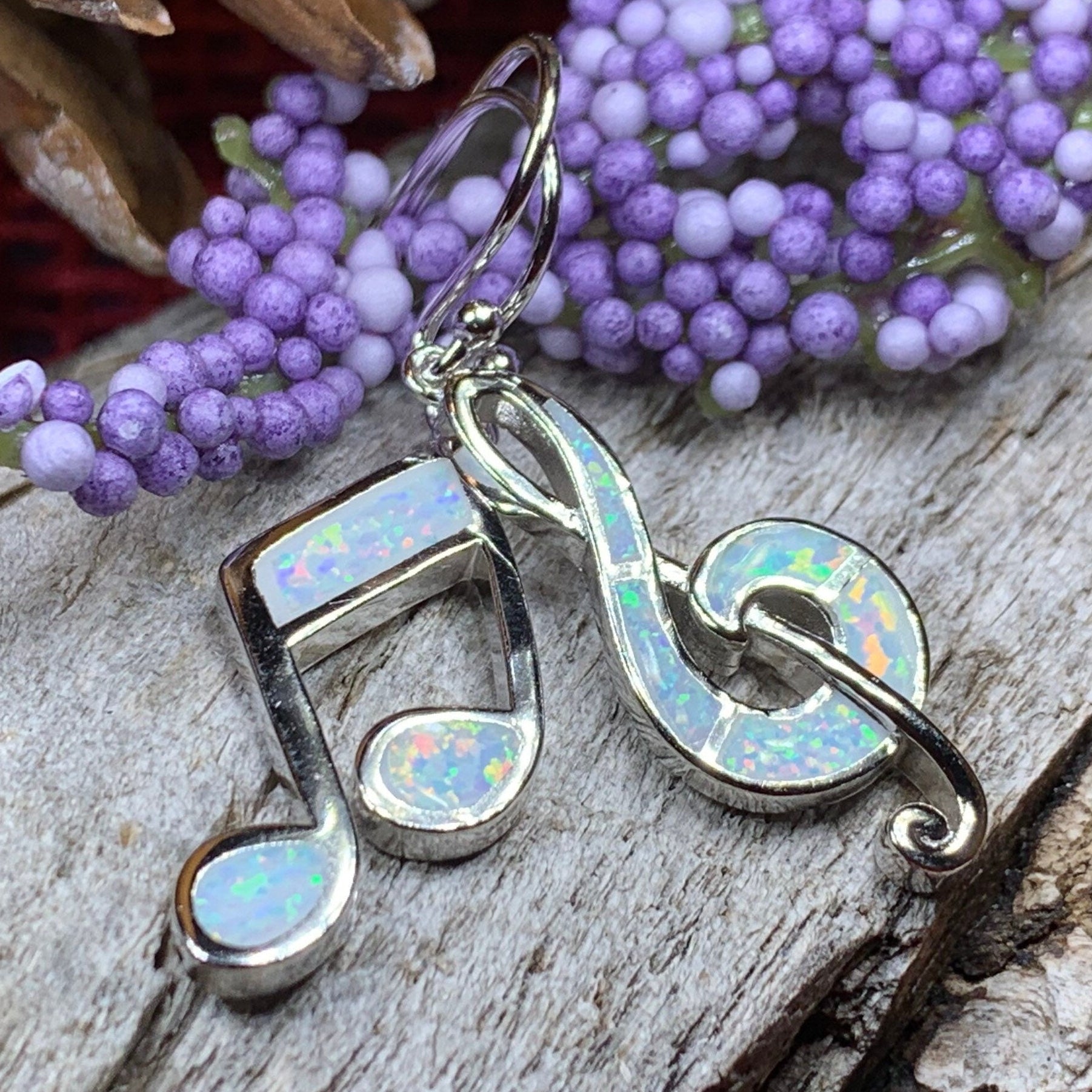 Music Earrings, Music Note Jewelry, G Clef Jewelry, Opal Jewelry, Anniversary Gift, Music Teacher Gift, Music Jewelry, Choir Gift, Band Gift