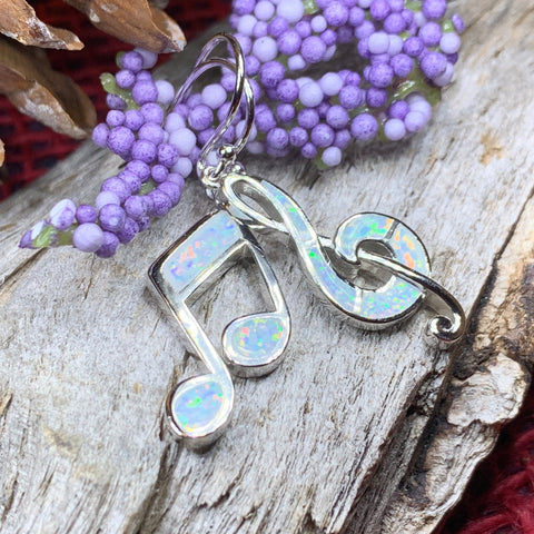 Load image into Gallery viewer, Music Earrings, Music Note Jewelry, G Clef Jewelry, Opal Jewelry, Anniversary Gift, Music Teacher Gift, Music Jewelry, Choir Gift, Band Gift
