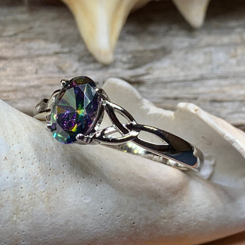 Load image into Gallery viewer, Scottish Twilight Celtic Ring, Celtic Ring, Scotland Ring, Topaz Ring, Trinity Knot Jewelry, Anniversary Gift, Cocktail Ring, Rose Gold Ring
