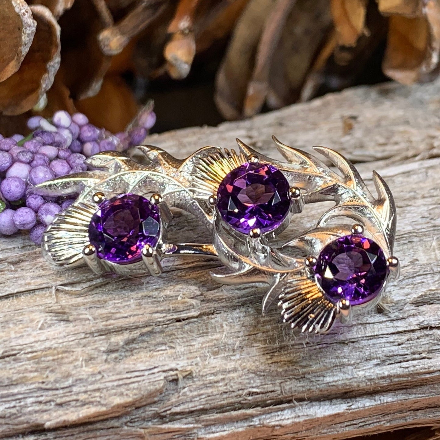Thistle Brooch, Scotland Jewelry, Outlander Jewelry, Bridal Brooch, Thistle Jewelry, Scottish Jewelry, Celtic Brooch, Amethyst Silver Pin