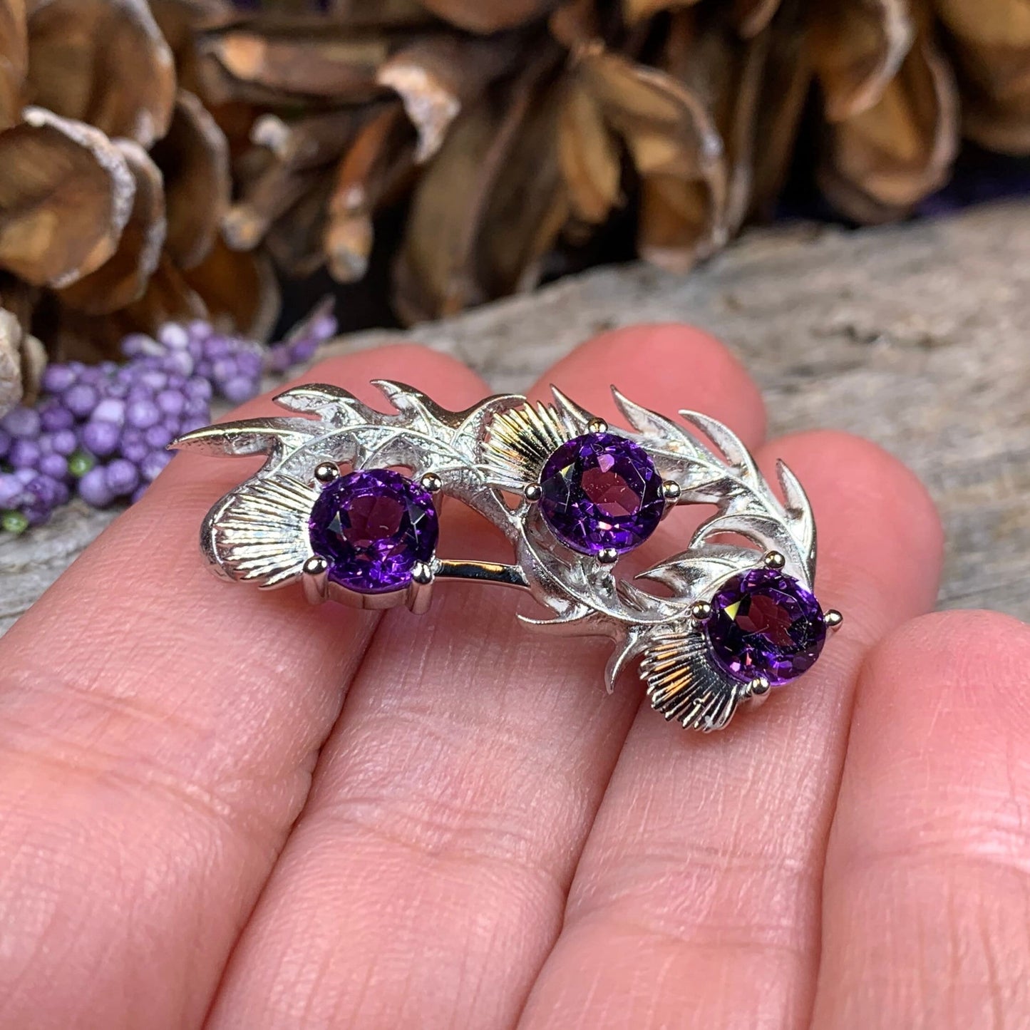 Thistle Brooch, Scotland Jewelry, Outlander Jewelry, Bridal Brooch, Thistle Jewelry, Scottish Jewelry, Celtic Brooch, Amethyst Silver Pin