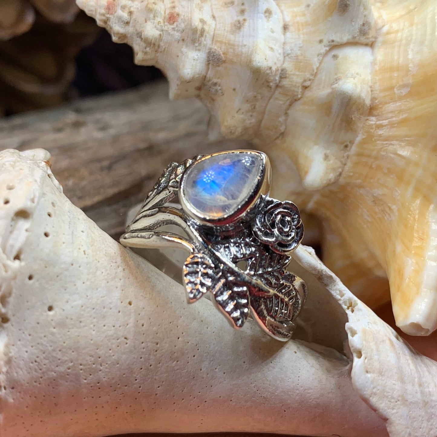 Wild Irish Rose Ring, Silver Boho Ring, Irish Ring, Garnet Jewelry, Celtic Jewelry, Anniversary Gift, Wiccan Jewelry, Wife Gift, Flower Ring