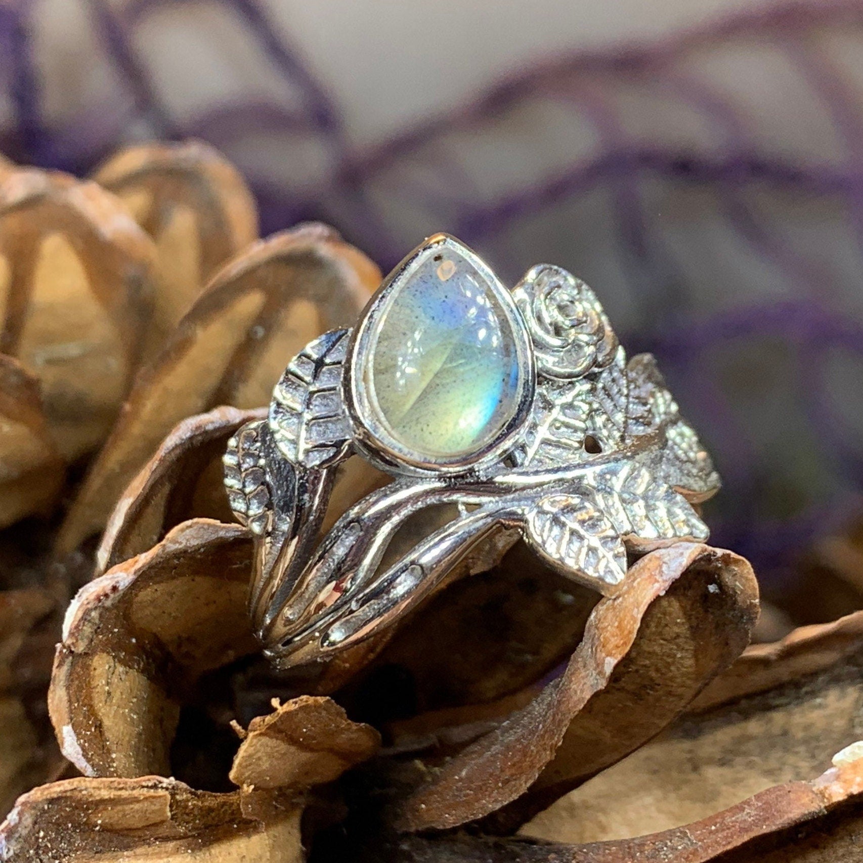 Wild Irish Rose Ring, Silver Boho Ring, Irish Ring, Garnet Jewelry, Celtic Jewelry, Anniversary Gift, Wiccan Jewelry, Wife Gift, Flower Ring