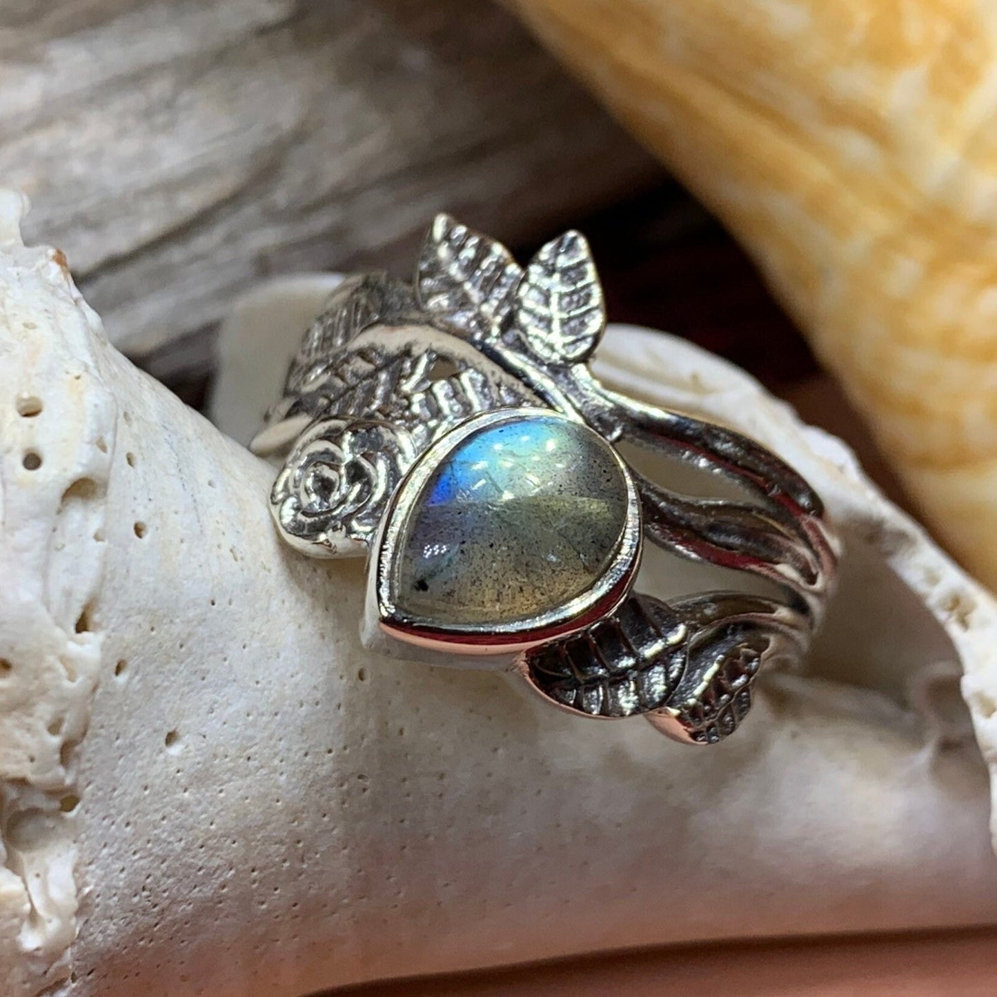 Wild Irish Rose Ring, Silver Boho Ring, Irish Ring, Garnet Jewelry, Celtic Jewelry, Anniversary Gift, Wiccan Jewelry, Wife Gift, Flower Ring