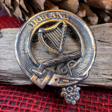 Load image into Gallery viewer, Irish Harp Brooch, Celtic Jewelry, Irish Pin, Harp Brooch, Ireland Brooch, Anniversary Gift, Cap Badge Pin, Bagpiper Gift, Plaid Pin
