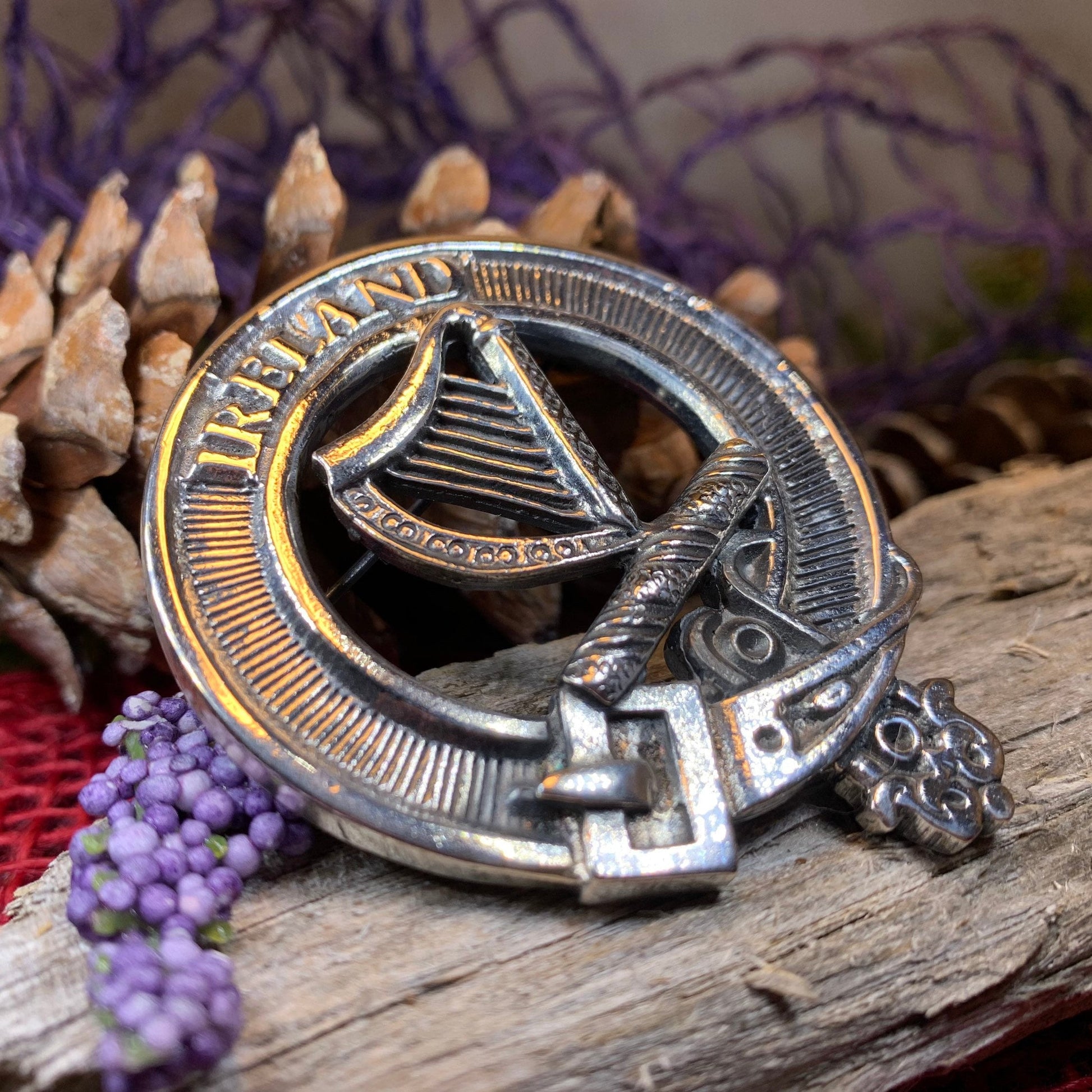 Irish Harp Brooch, Celtic Jewelry, Irish Pin, Harp Brooch, Ireland Brooch, Anniversary Gift, Cap Badge Pin, Bagpiper Gift, Plaid Pin