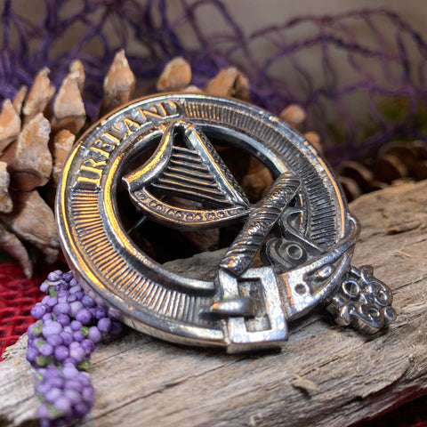 Load image into Gallery viewer, Irish Harp Brooch, Celtic Jewelry, Irish Pin, Harp Brooch, Ireland Brooch, Anniversary Gift, Cap Badge Pin, Bagpiper Gift, Plaid Pin
