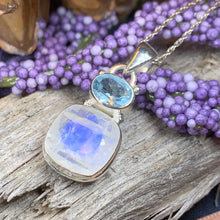 Load image into Gallery viewer, Celtic Morning Necklace, Celtic Jewelry, Moonstone Jewelry, Gemstone Jewelry, Anniversary Gift, Wiccan Jewelry, Girlfriend Gift, Blue Topaz
