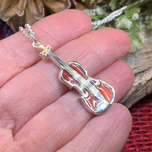 Load image into Gallery viewer, Fiddle Necklace, Celtic Music, Violin Jewelry, Irish Dance Gift, Musician Gift, Orchestra Jewelry, Music Teacher Gift, Silver Violin Gift
