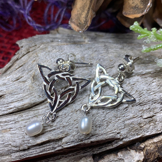 Celtic Knot Earrings, Celtic Jewelry, Irish Jewelry, Anniversary Gift, Scotland Jewelry, Wife Gift, Pearl Drop Earrings, Ireland Gift