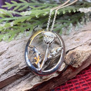 Thistle Necklace, Silver Celtic Jewelry, Scottish Jewelry, Scotland Pendant, Celtic Knot Jewelry, Thistle Jewelry, Anniversary Gift