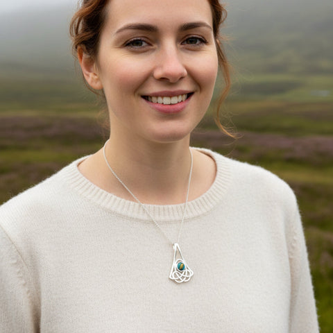 Load image into Gallery viewer, Celtic Knot Necklace, Scotland Necklace, Celtic Jewelry, Nature Necklace, Norse Jewelry, Heathergem Gift, Graduation Gift, Anniversary Gift
