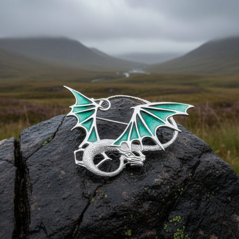Load image into Gallery viewer, Dragon Brooch, Dragon Gift, Scotland Jewelry, Fantasy Jewelry, Scarf Pin, Enamel Celtic Pin, Celtic Jewelry, Girlfriend Gift, Wife Gift

