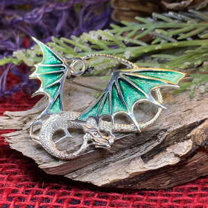 Dragon Brooch, Dragon Gift, Scotland Jewelry, Fantasy Jewelry, Scarf Pin, Enamel Celtic Pin, Celtic Jewelry, Girlfriend Gift, Wife Gift