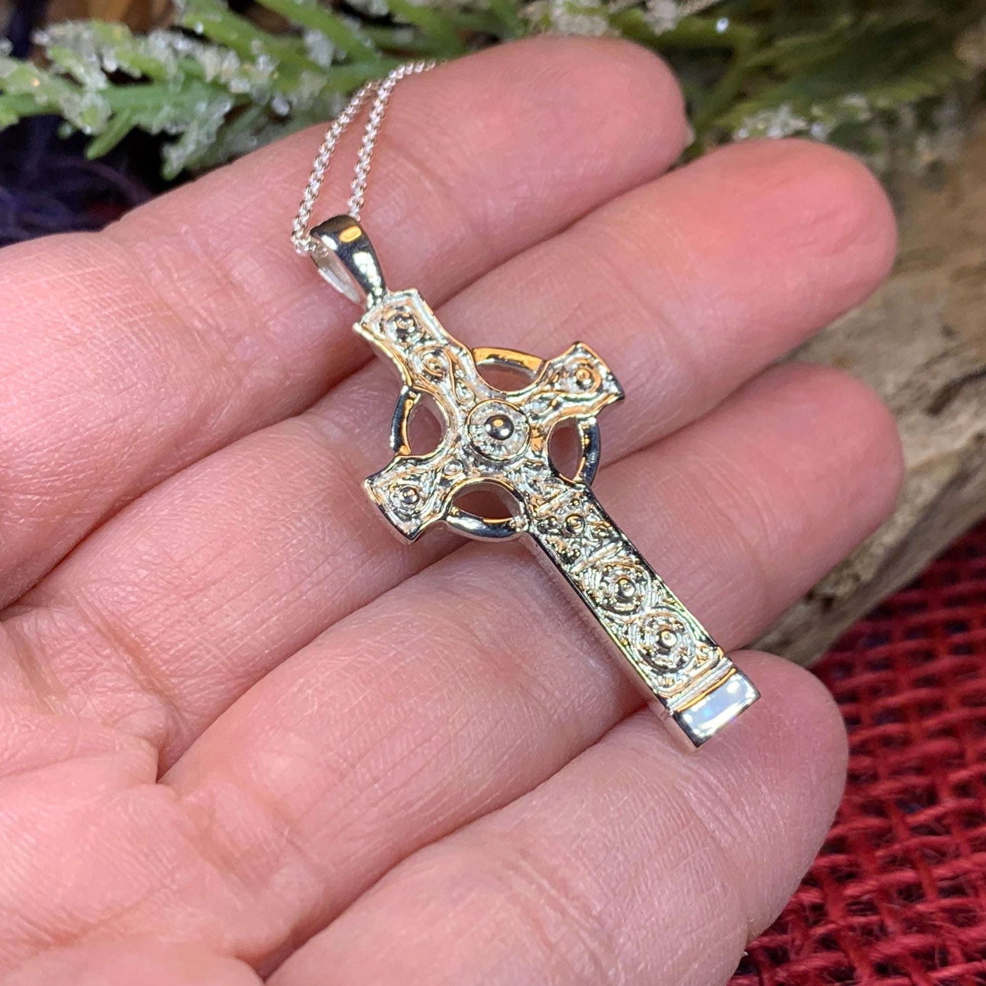 Celtic Cross Necklace, Scottish Jewelry, Scotland Pendant, First Communion Cross, Silver Christian Jewelry, Religious Jewelry, Dad Gift