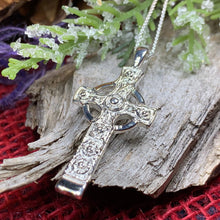 Load image into Gallery viewer, Celtic Cross Necklace, Scottish Jewelry, Scotland Pendant, First Communion Cross, Silver Christian Jewelry, Religious Jewelry, Dad Gift
