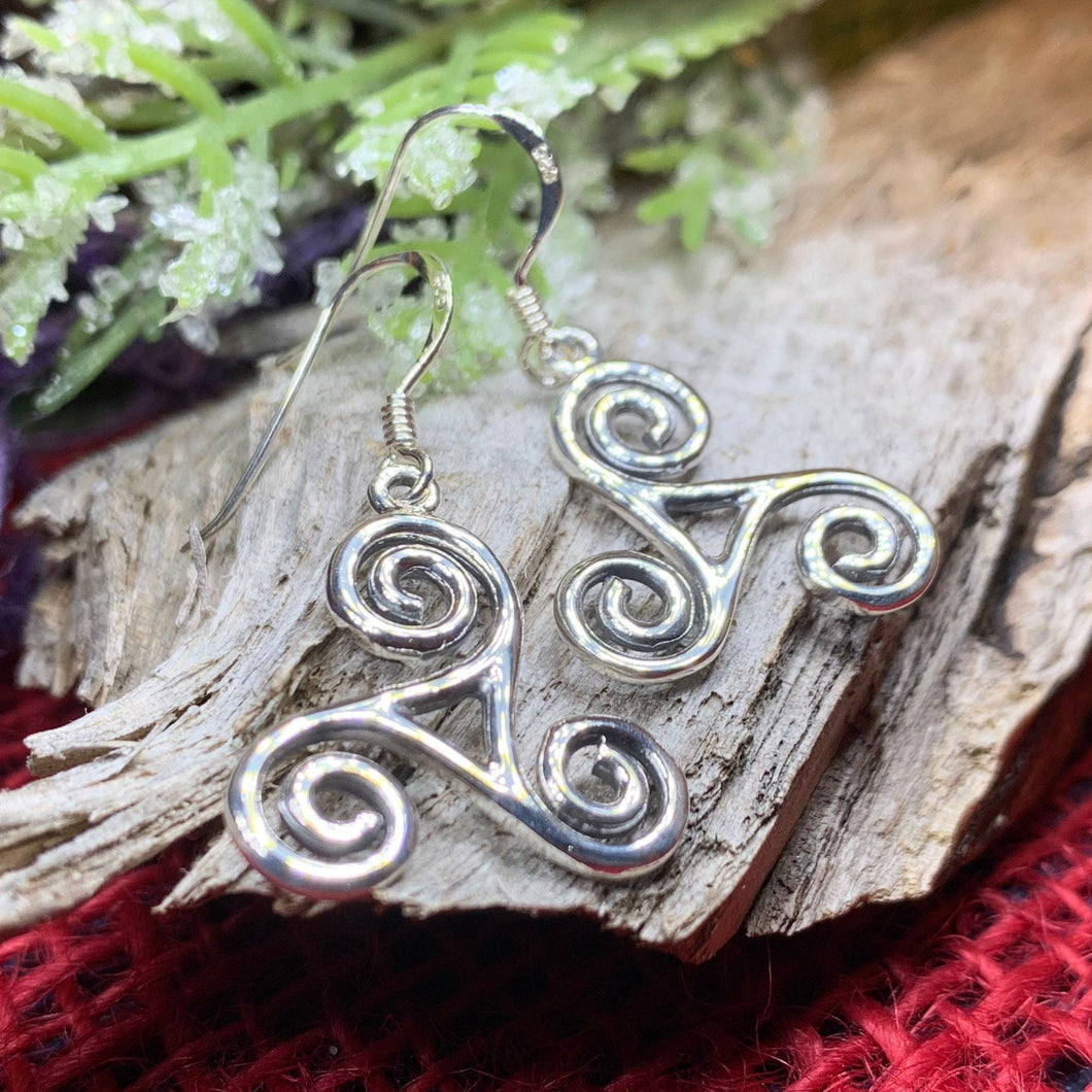 Celtic Spiral Earrings, Irish Jewelry, Scottish Jewelry, Triskelion, Triskele, Celtic Jewelry, Silver Triple Spiral Jewelry, Wife Gift